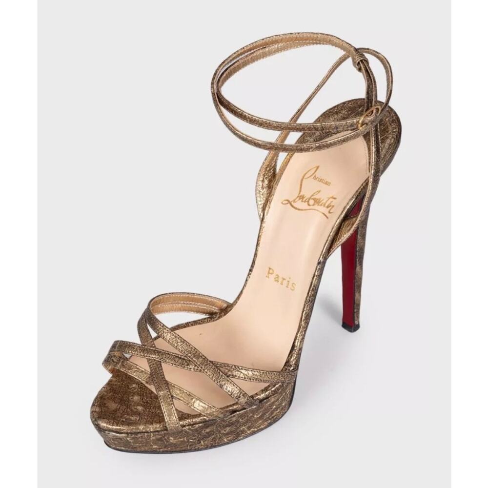Christian Louboutin Gold Leather Platform High Heel Sandals Sz.38 - Picture 3 of 5